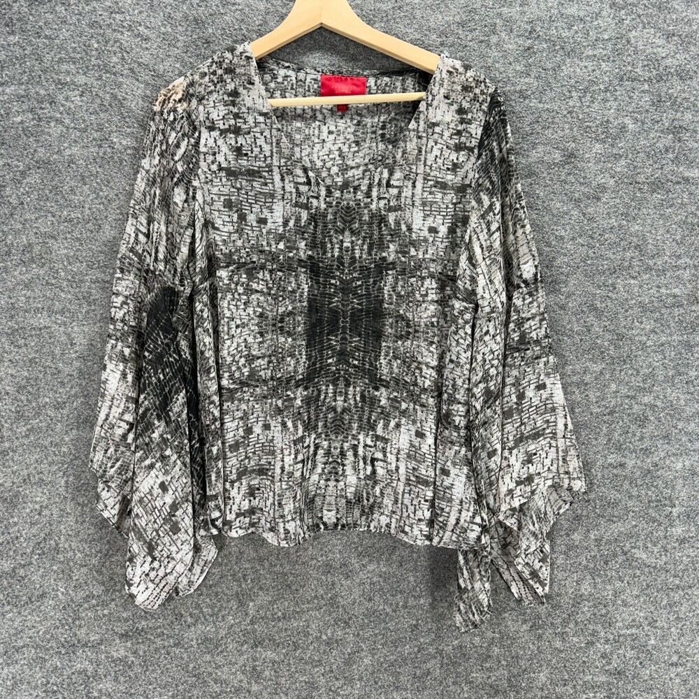 Jennifer Lopez Blouse Women S Small Gray Geometric V-Neck Long Sleeve Lined